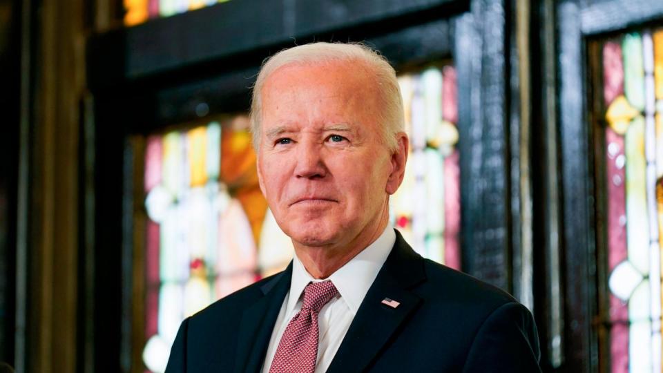 PHOTO: President Joe Biden arrives to deliver remarks at Mother Emanuel AME Church in Charleston, S.C., Jan. 8, 2024, where nine worshippers were killed in a mass shooting by a white supremacist in 2015.  (Stephanie Scarbrough/AP)