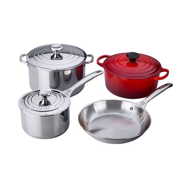 Le Creuset 7-Piece Stainless Steel and Cast Iron Set