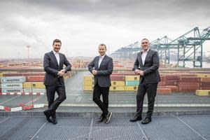 From the left: Cameron Thorpe, CEO of PSA Antwerp; Antti Kaunonen, President, Kalmar Automation Solutions; and Harold Kunst, CEO of MPET.