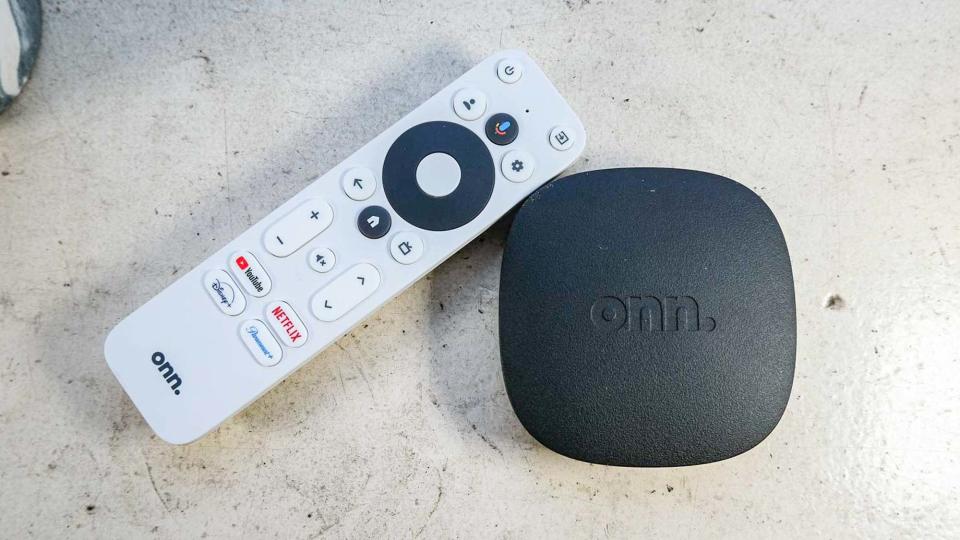 (R, L) Onn 4K Google TV and remote