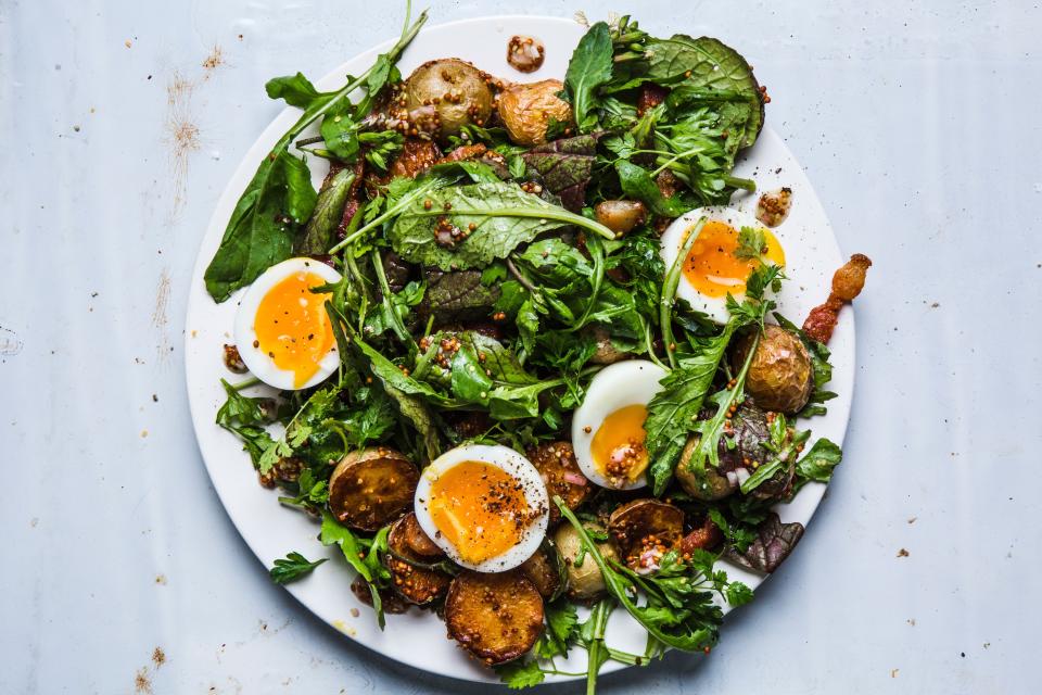 Summer Greens with Mustardy Potatoes and Six-Minute Egg