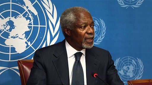 UN-Arab League envoy for Syria Kofi Annan announces he will step down from the role on August 2, 2012 at the United Nations office in Geneva. Annan resigned complaining the international community had not done enough to support his bid to persuade Bashar al-Assad to accept a peace plan