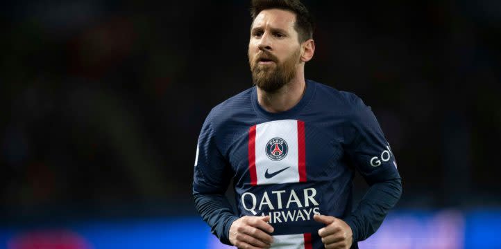 Paris Saint-Germain's Argentine forward Lionel Messi during the French L1 football match between Paris Saint-Germain (PSG) and SCO Angers at The Parc des Princes Stadium in Paris, France on January 11, 2023. Credit: Alamy