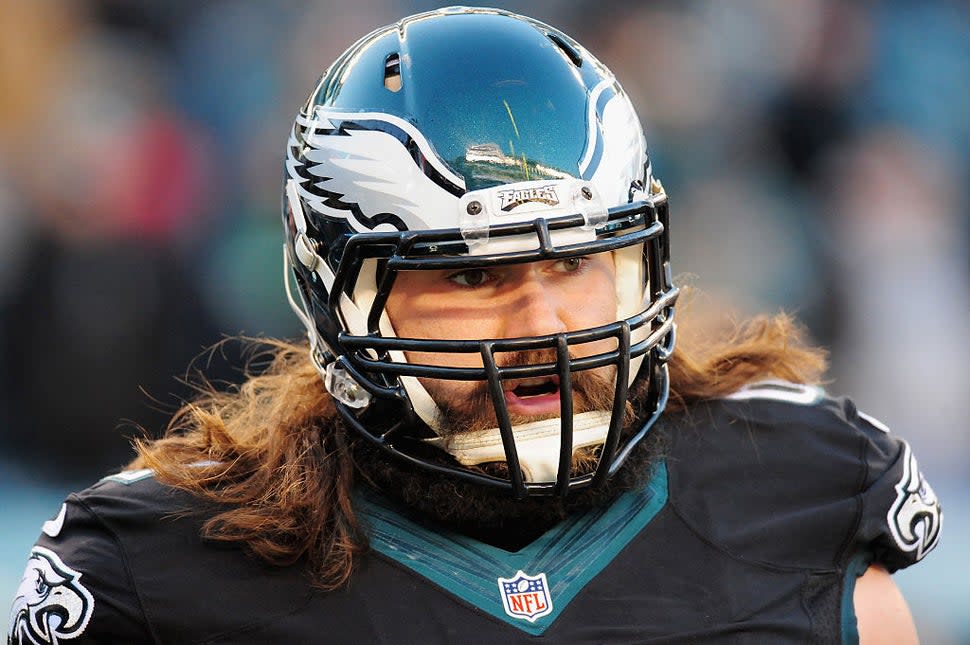  Jason Kelce #62 of the Philadelphia Eagles looks on during warm ups before the game against the Seattle Seahawks at Lincoln Financial Field on December 7, 2014 in Philadelphia, Pennsylvania.