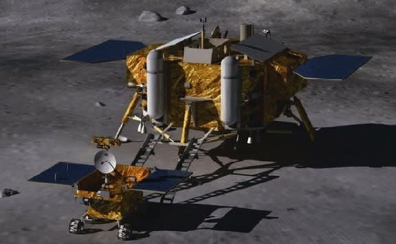 The Chang'e 3 lunar lander and moon rover is part of the second phase of China's three-step robotic lunar exploration program.