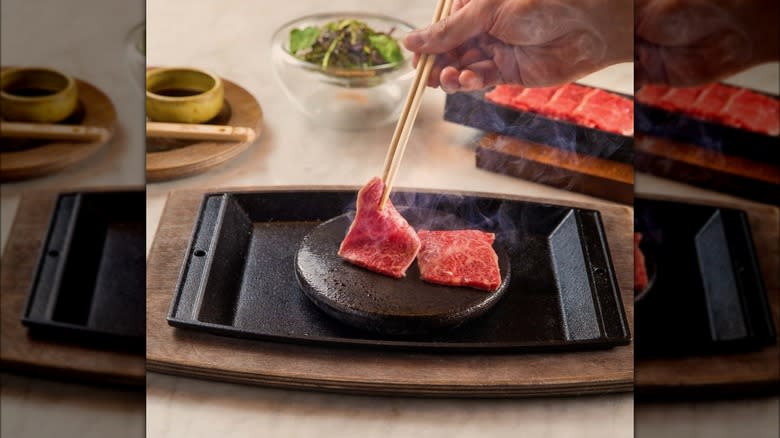 Wagyu prepared on an ishiyaki stone