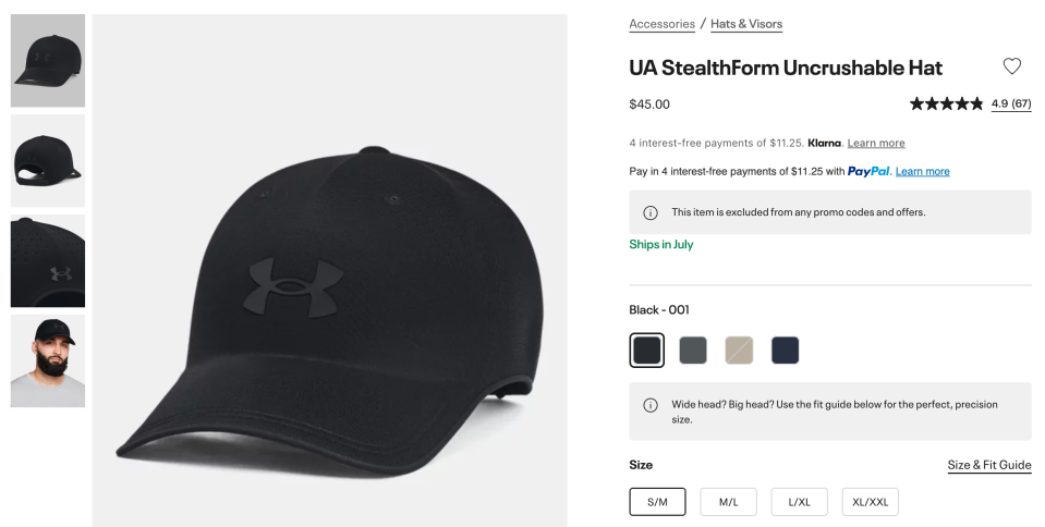 Apparently you can roll this hat into a ball to put in your backpack.  How many people roll up their baseball caps?  Another example of a strange Under Armor product that misses the mark.