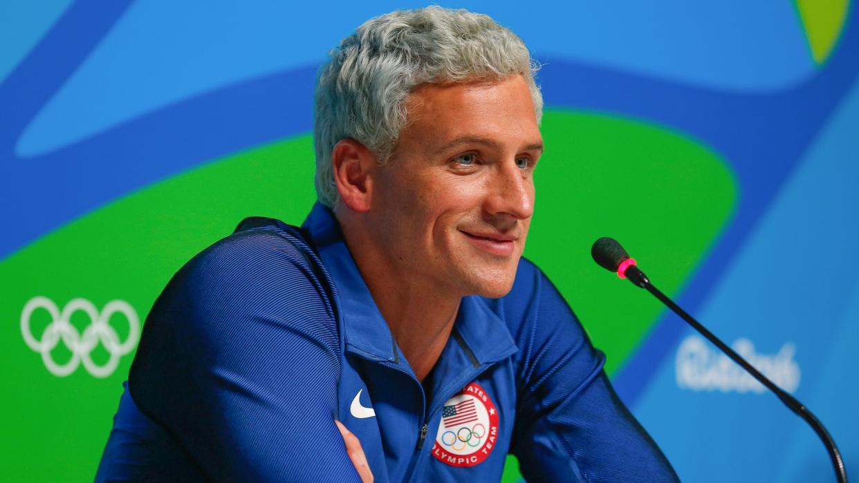 RIO DE JANEIRO, BRAZIL - AUGUST 12:  Ryan Lochte of the United States attends a press conference in the Main Press Center on Day 7 of the Rio Olympics on August 12, 2016 in Rio de Janeiro, Brazil.