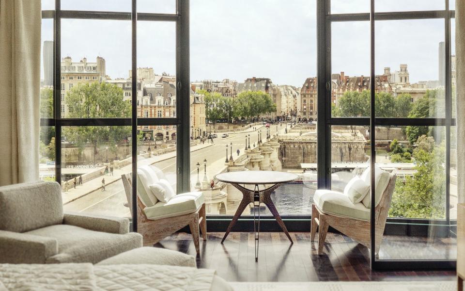 One of the suites in the Cheval Blanc hotel in Paris, which offers stunning views of the Seine