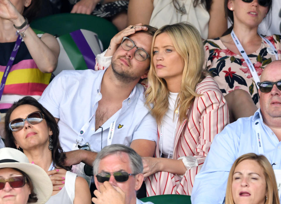LONDON, ENGLAND - JULY 07:  Iain Stirling and Laura Whitmore attend day six of the Wimbledon Tennis Championships at the All England Lawn Tennis and Croquet Club on July 7, 2018 in London, England.  (Photo by Karwai Tang/WireImage )