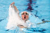 Jun 30, 2016; Omaha, NE, USA; Michael Phelps swims during the Men's 200 Meter Individual Medley preliminary heats in the U.S. Olympic swimming team trials at CenturyLink Center. Mandatory Credit: Erich Schlegel-USA TODAY Sports