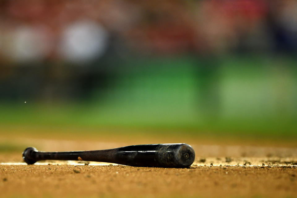 WASHINGTON, DC - AUGUST 18: A detail view of a baseball bat during an MLB game between the Arizona Diamondbacks and the Washington Nationals at Nationals Park on August 18, 2014 in Washington, DC. The Washington Nationals won, 5-4, in the eleventh inning. (Photo by Patrick Smith/Getty Images) 