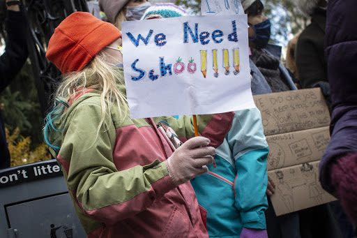 Nov. 19: Children protest demanding that public schools remain open outside New York’s City Hall. (Getty Images)