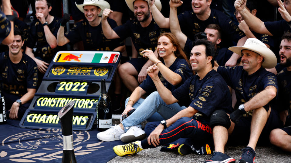 sergio perez red bull constructors championship celebration