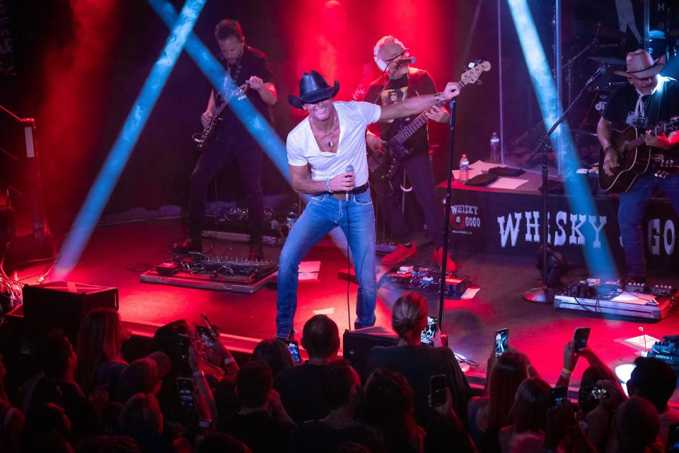 Tim McGraw used his surprise secret show at the Whisky A Go Go in West Hollywood, California, to announce his Standing Room Only tour, which kicks off March 14.