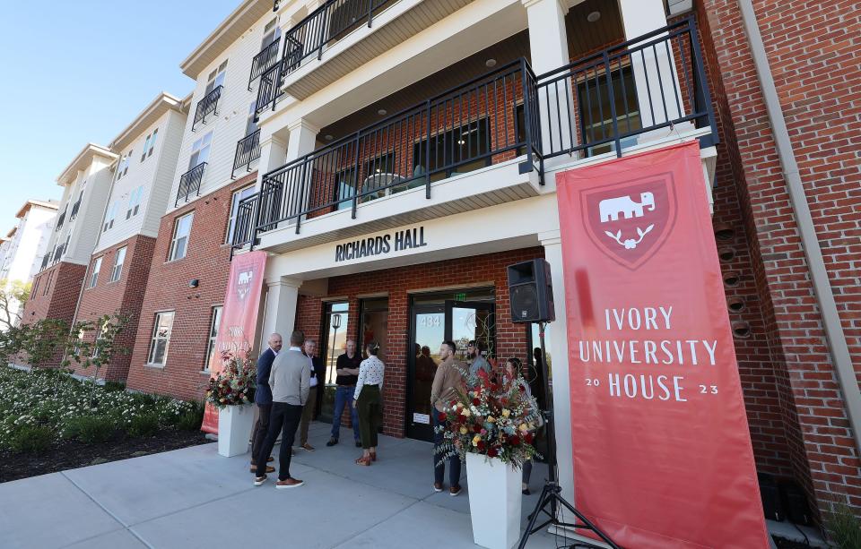Tours are given as the University of Utah, Ivory Family and The Church of Jesus Christ of Latter-day Saints celebrate the completion of the first of four student housing buildings at Ivory University House in Salt Lake City on Wednesday, Oct. 18, 2023. | Jeffrey D. Allred, Deseret News