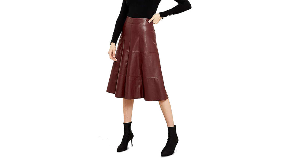 Sosandar Leather Look Panelled Midi Skirt