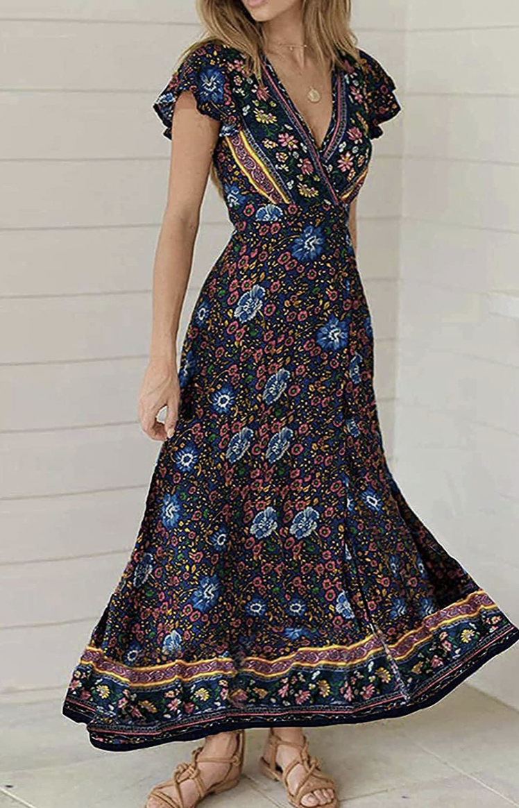 Bohemian Floral Printed Wrap Dress