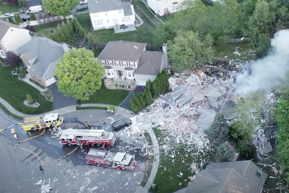 aerial firefighter trucks house explosion aftermath new jersey smoke debris destruction (Courtesy Rob Wasilewski)