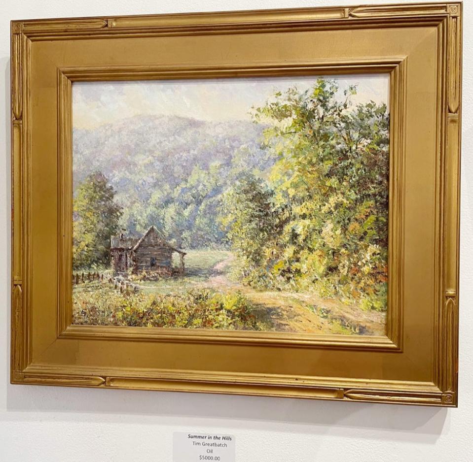 "Summer in the Hills," a painting by Tim Gresabatch, is one of the pieces of art now on display and for sale in the "refuge" room at Venue Fine Art & Gifts in Bloomington.