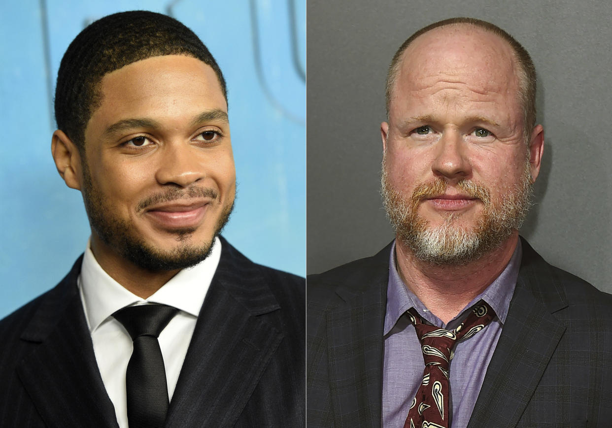 In this combination photo, actor Ray Fisher arrives at the season three premiere of "True Detective" in Los Angeles on Jan. 10, 2019, left, and Joss Whedon arrives at the premiere of "Bad Times at the El Royale" in Los Angeles on Sept. 22, 2018. Fisher, who played Cyborg in the DC Comics film, “Justice League", directed by Whedon, tweeted Wednesday that Whedon's treatment of the cast and crew was “unprofessional and completely unacceptable.” Whedon has not responded to Fisher on social media, and emails seeking comment were not immediately returned. (Photo by Jordan Strauss/Invision/AP)