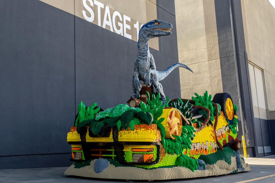 Visitors to Universal Studios Hollywood can catch a glimpse of this Lego re-creation of a key scene from <em>Jurassic World: Fallen Kingdom.</em> (Photo: Courtesy of the Lego Group)