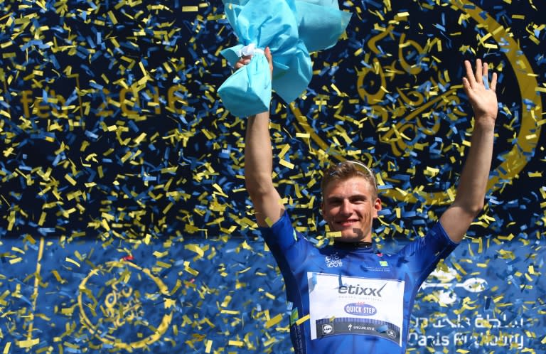 German sprinter Marcel Kittel on the podium after winning the first stage of the Tour of Dubai on February 3, 2016