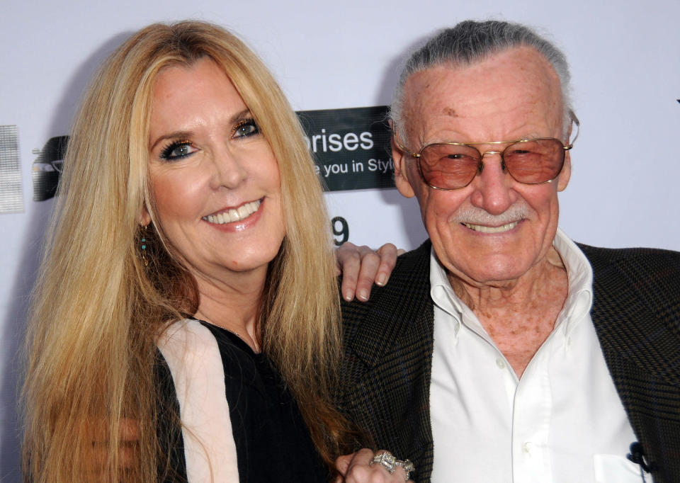 Stan Lee and daughter JC Lee arrive for the premiere of "With Great Power: The Stan Lee Story" on April 19, 2012. (Photo by Albert L. Ortega/Getty Images)