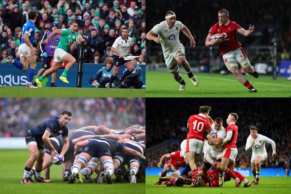James Lowe, Tommy Reffell, Ben Earl and Ben White (clockwise from top left) were among the standout players in round two of the Six Nations (Getty/Fotor)