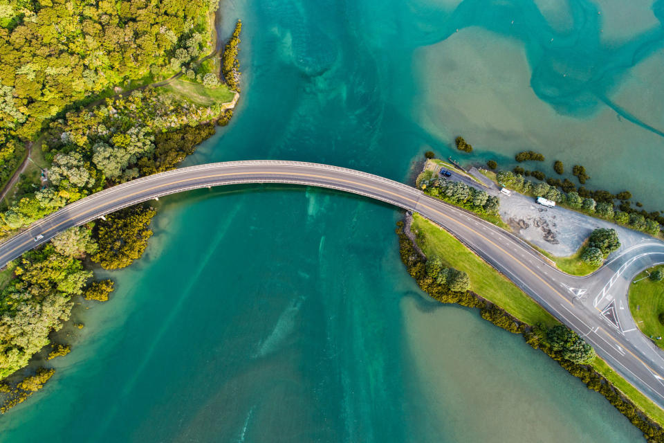 An aerial view of a bridge in New Zealand