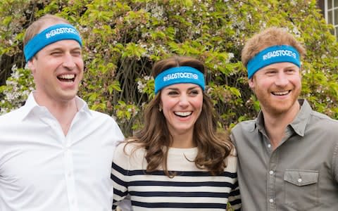 The Duke and Duchess of Cambridge and Prince Harry launch the Heads Together marathon in 2016 - Credit: Getty