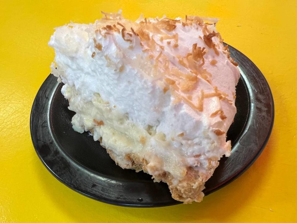 Sales of coconut meringue and other pies, regular (shown) or sugar-free, benefit a scholarship fund at Chente Cafe.