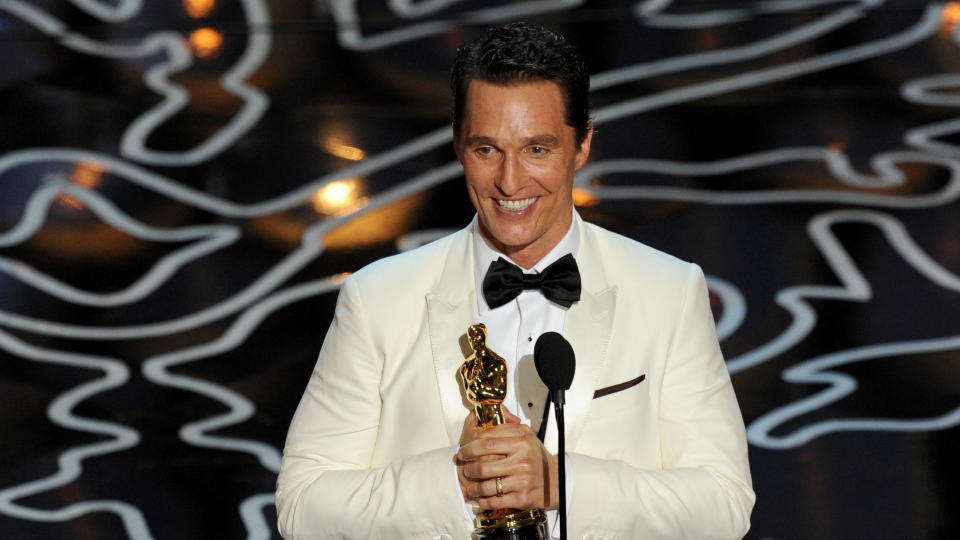 Matthew McConaughey accepts the Best Actor award for 'Dallas Buyers Club' onstage during the Oscars on March 2, 2014. (Photo by Kevin Winter/Getty Images)