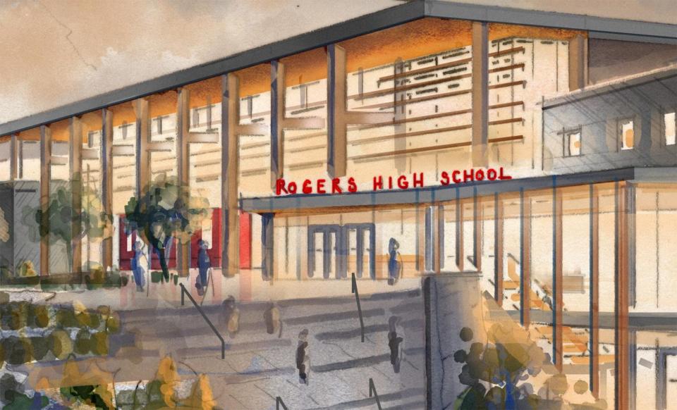 This rendering shows what the new Rogers High School in Newport could look like.