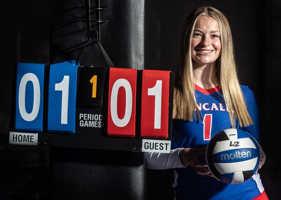 Aly Kirkhoff (1) from Roncalli High School, is photographed for the IndyStar 2023 High School Girls Volleyball Super Team on Tuesday, August 1, 2023, at The Academy Volleyball Club in Indianapolis.