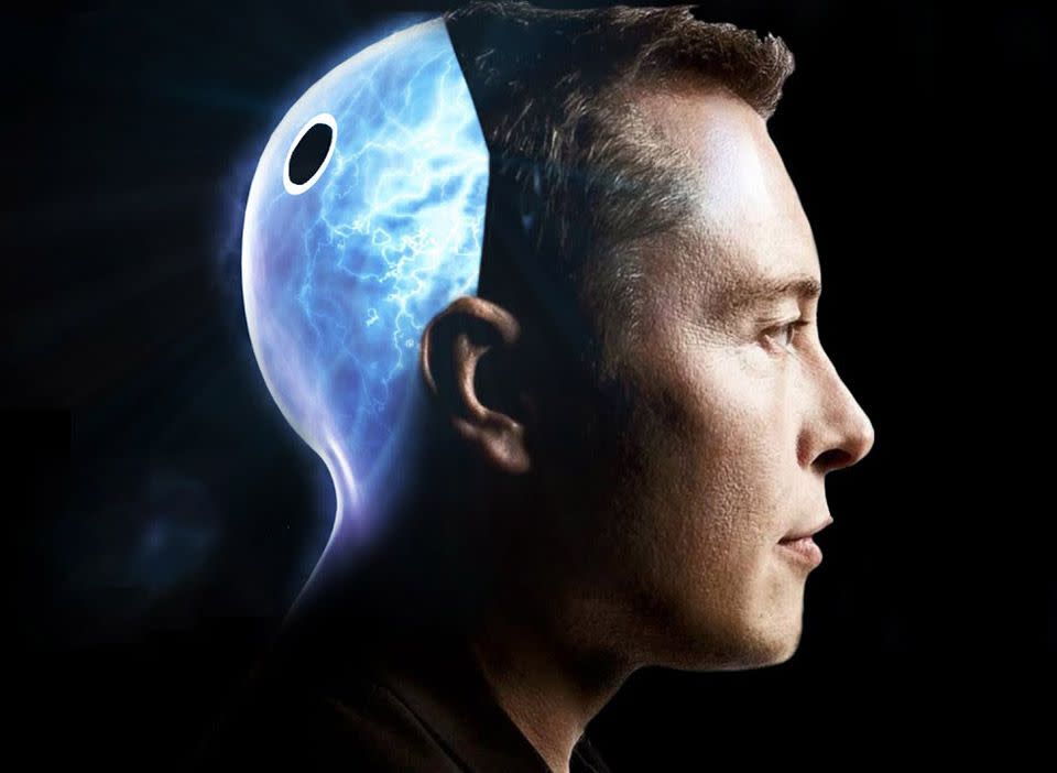 Imagen recreada de Elon Musk con un implante cerebral