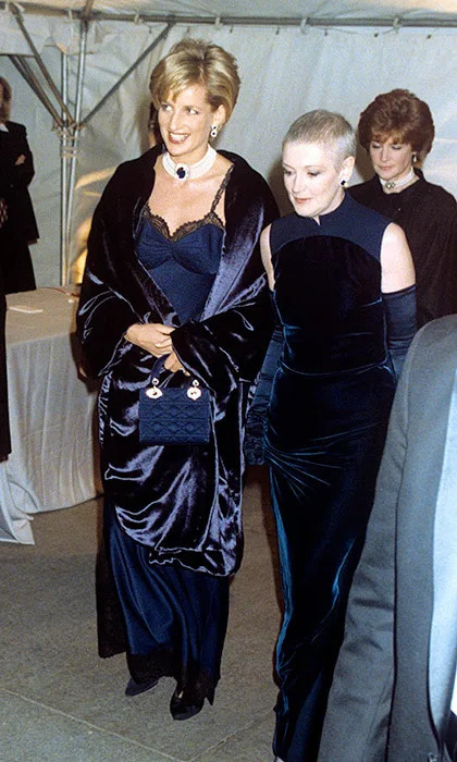 Princess Diana wearing a blue Dior gown at the 1996 Met Gala