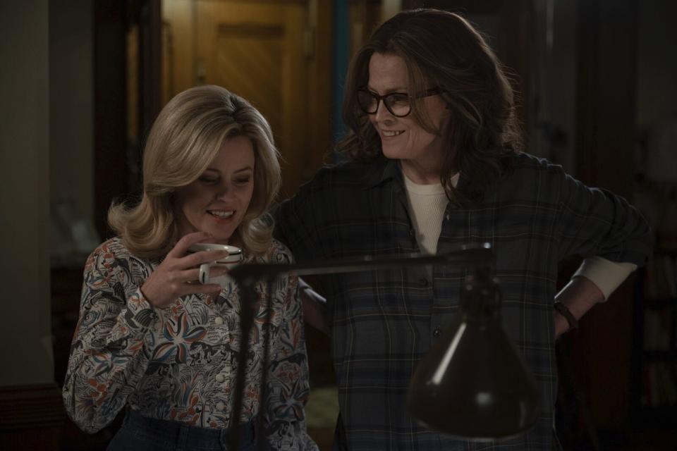 This image released by Roadside Attractions shows Elizabeth Banks, left, and Sigourney Weaver in a scene from "Call Jane." (Wilson Web/Roadside Attractions via AP)