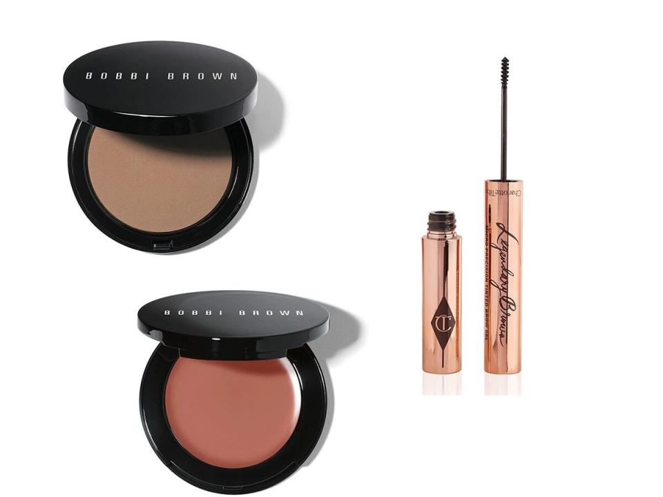 Clockwise from left: Bobbi Brown Bronzer in Medium, £33; Charlotte Tilbury Legendary Brows, £19; Bobbi Brown Pot Rouge in Powder Pink, £24