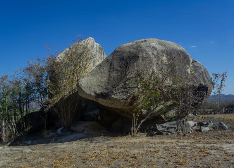 Two large rocks in northeast Brazil, where archaic remains were found.