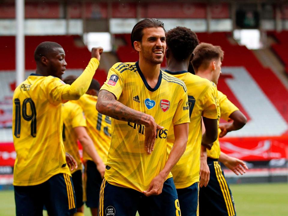 Dani Ceballos celebrates after scoring Arsenal's winner: Getty