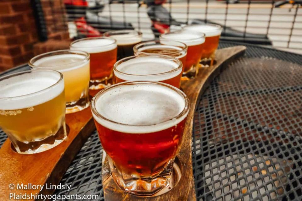 A flight of beers at Moon River Brewing Company in Savannah.