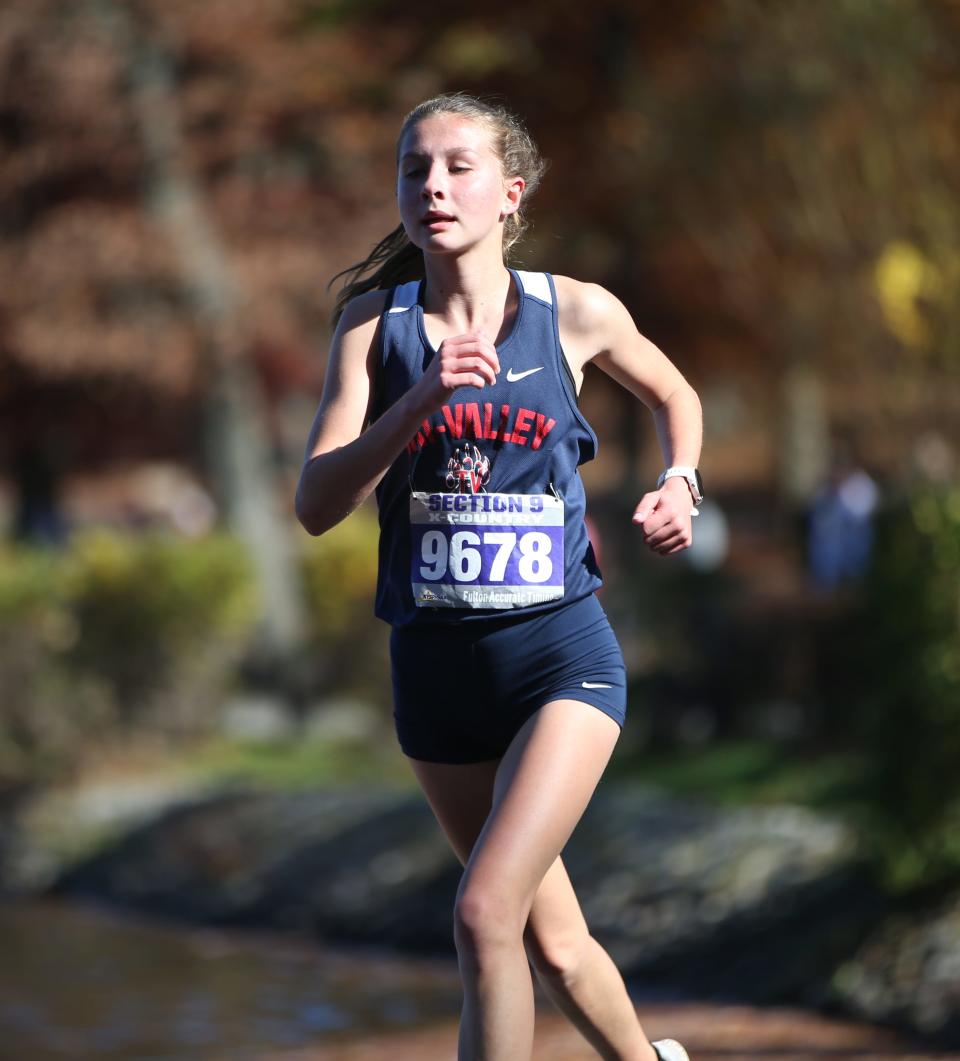Tri-Valley's Anna Furman during the Section 9 girls cross country championships on November 2, 2022.