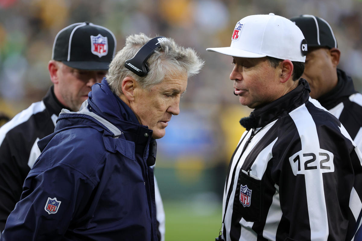 Pete Carroll got a flag for bumping into the referee on the field