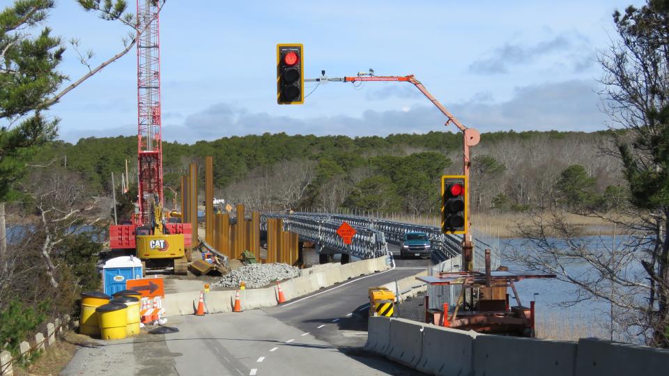 A new temporary bridge over the Herring River opened at the end of March as part of the Herring River restoration project.