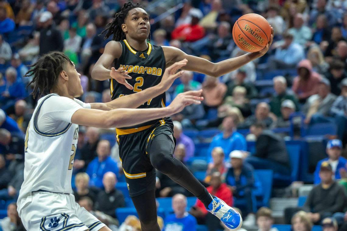 Former Woodford County player Jasper Johnson (2) led the Yellow Jackets to the semifinals of the Sweet 16 state tournament last year. Now, Johnson plays at Link Academy, a top prep school based in Missouri. Ryan C. Hermens/rhermens@herald-leader.com