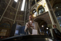 Thierry Baudet, leader of the populist party Forum for Democracy, casts his ballot for the European elections in Amsterdam, Netherlands, Thursday, May 23, 2019. Dutch polls have opened in elections for the European Parliament, starting four days of voting across the 28-nation bloc that pits supporters of deeper integration against populist Euroskeptics who want more power for their national governments. (AP Photo/Peter Dejong)