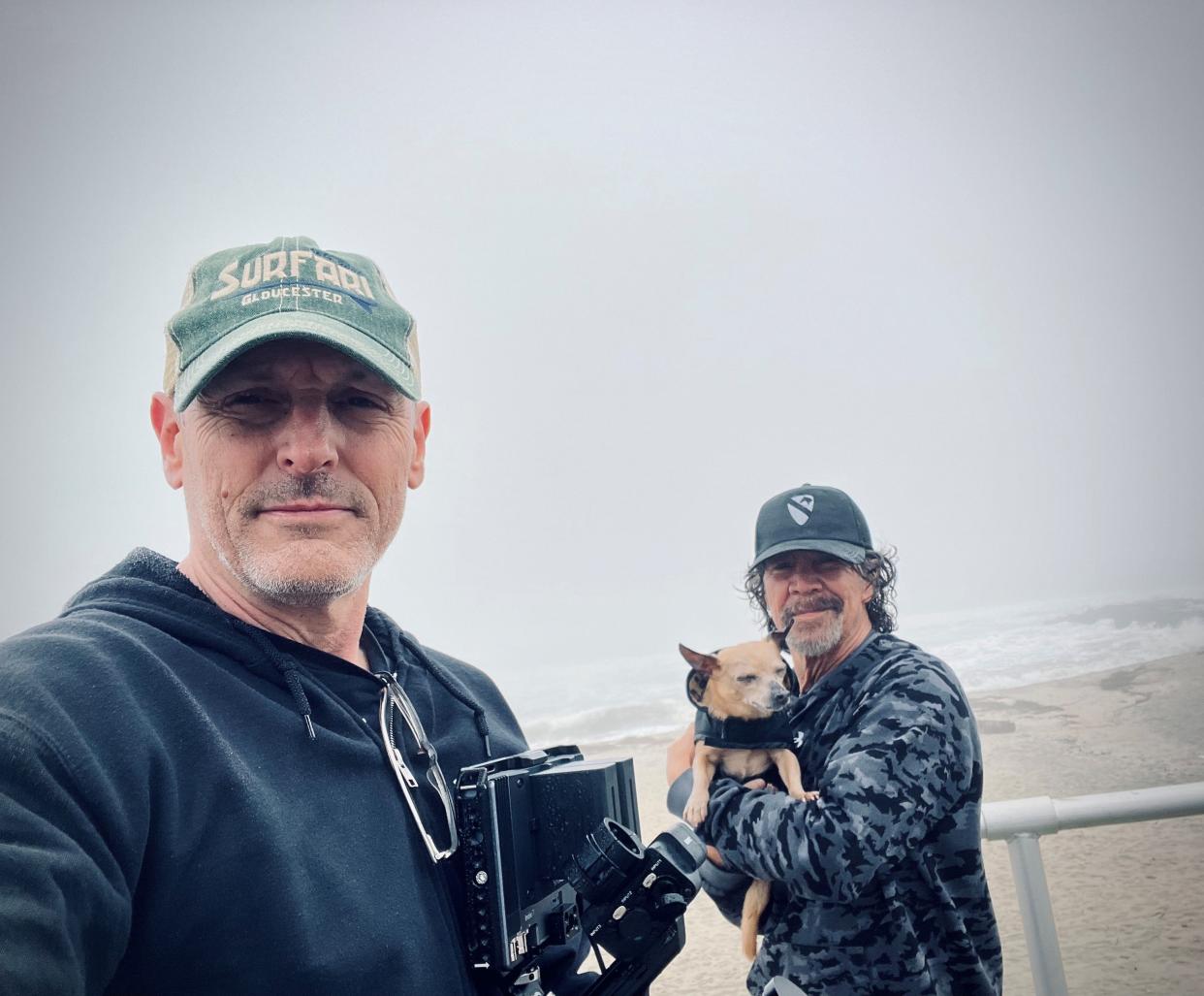 John Decker (left), Danny Sanchez and Danny's dog Ava during the filming of "The Story of Mary's Garden Media."