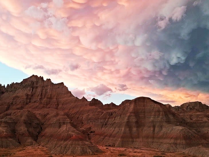 Incoming evening storm in Badlands National Park.