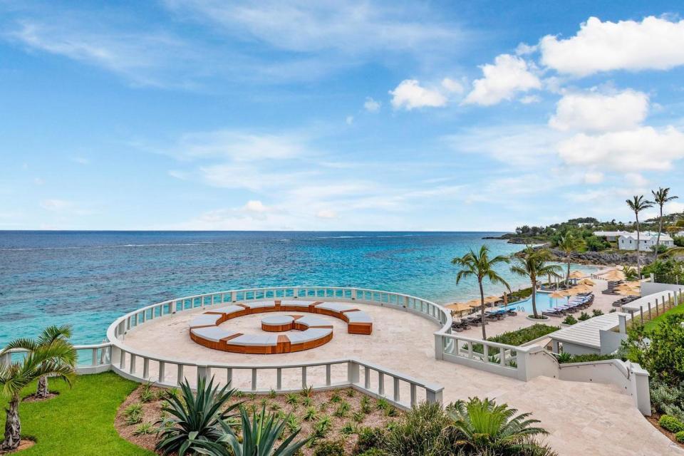 Outdoor view of The Loren's 'disk' and pool area